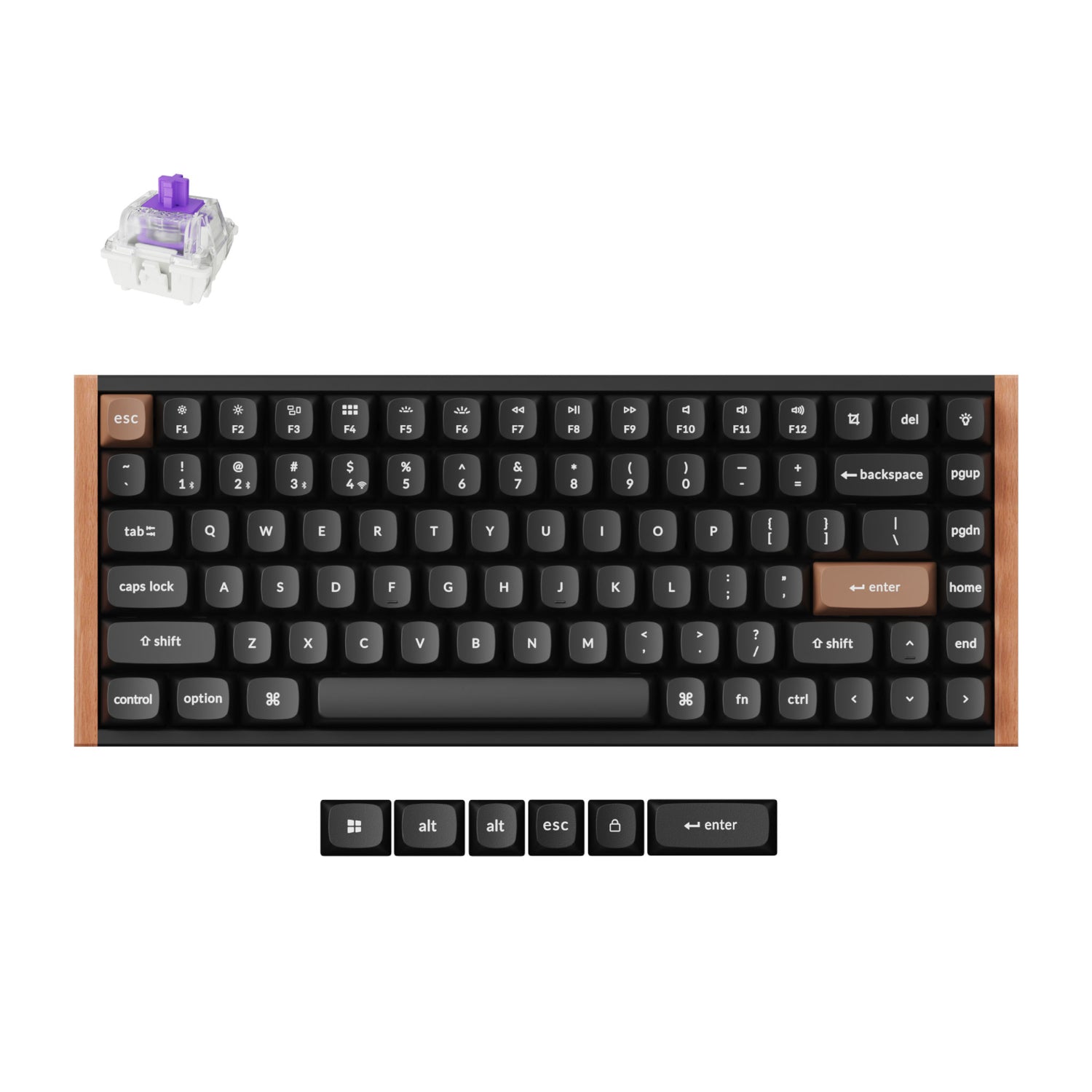 Keychron K2 HE 75% Magnetic Switch Hot-Swap Gateron Dbl-Rail Nebula Switch RGB Wireless Keyboard - Black (Wood + Al)