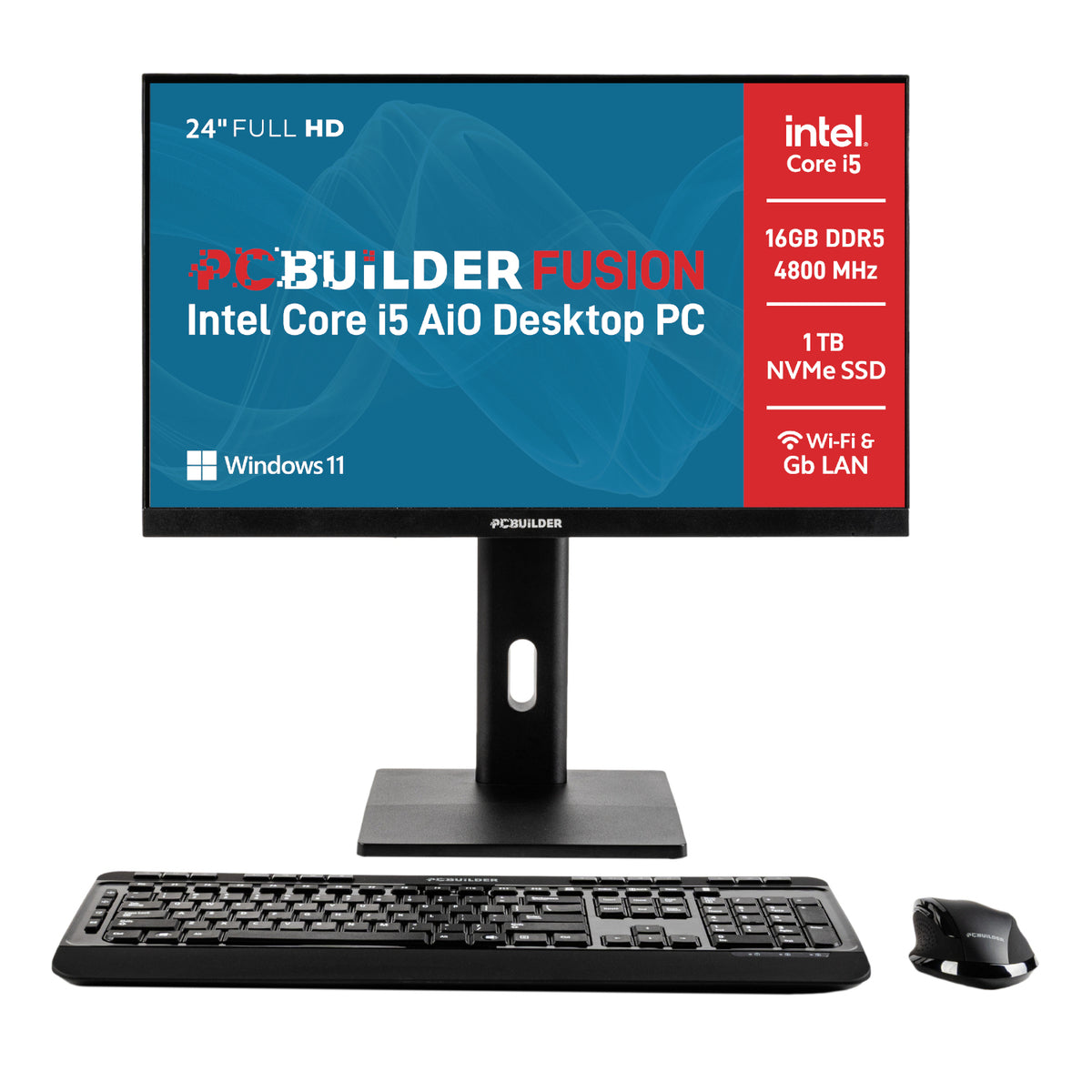PCBuilder FUSION 24″ Intel Core i5-12400 16GB DDR5 1TB AiO Desktop PC