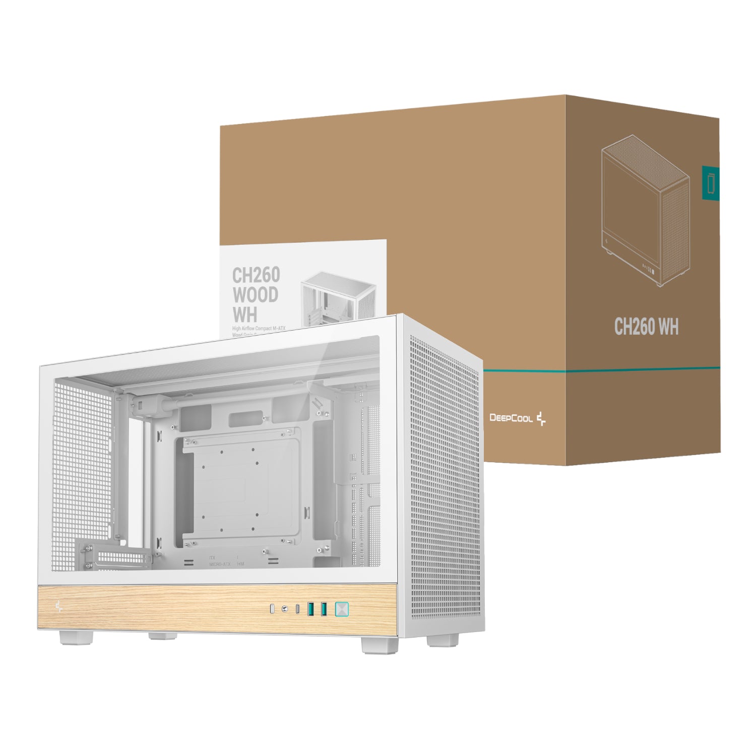 DeepCool CH260 Wood mATX Gaming Chassis White